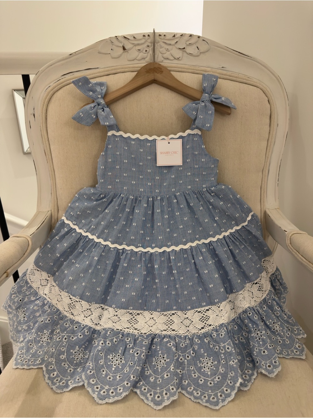 🦢 3T Wedgwood  Blue Eyelet Lace & Embroidered Tiered Dress for Toddler Girl NWT